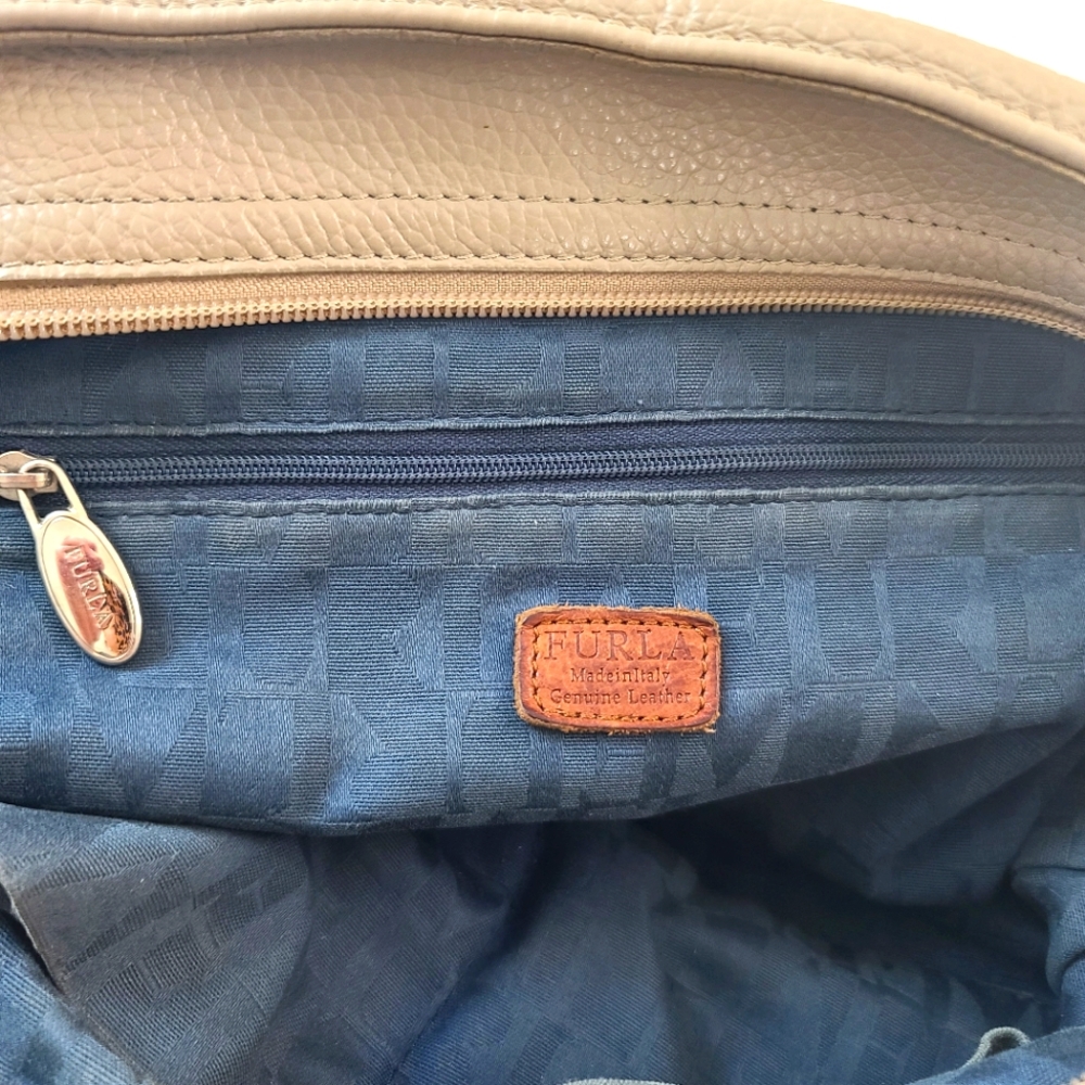 Vintage Furla Pebble Leather Neutral Tote Shoulder Bag - Picture 3 of 16